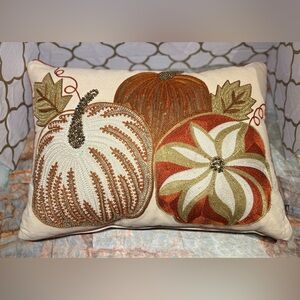 Newport Pumpkin Accent Beaded and Embroidered Pillow Fall Thanksgiving